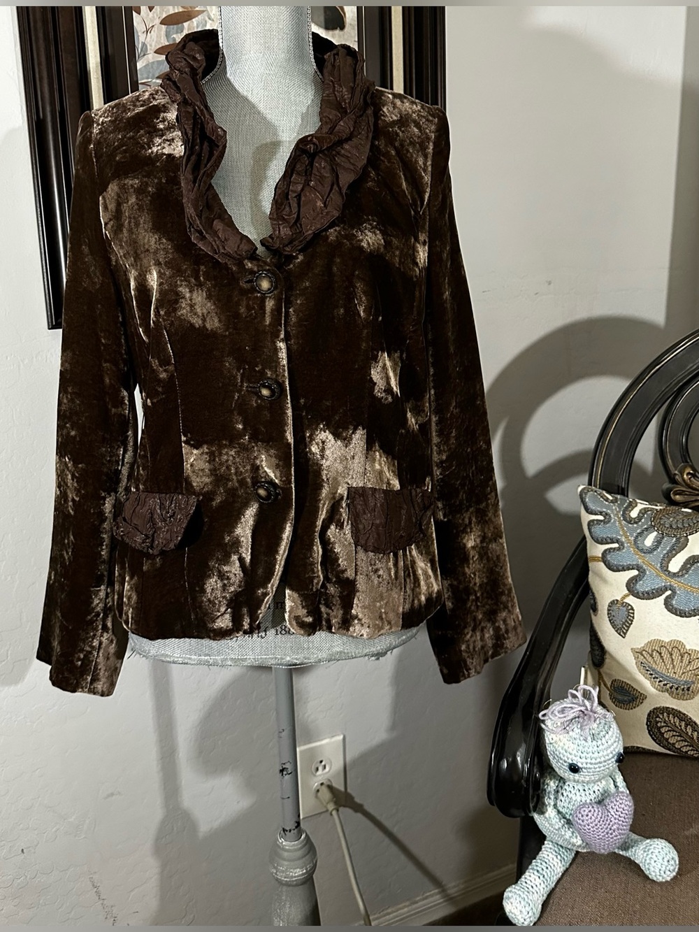 Luisa Cerano Silk Velvet Whimsigoth Ruffle Blazer Jacket Size 10